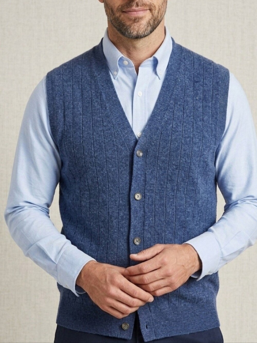 Vintage Club Room Navy Blue Wool Button Up Sweater Vest Preppy Academia Sz Large